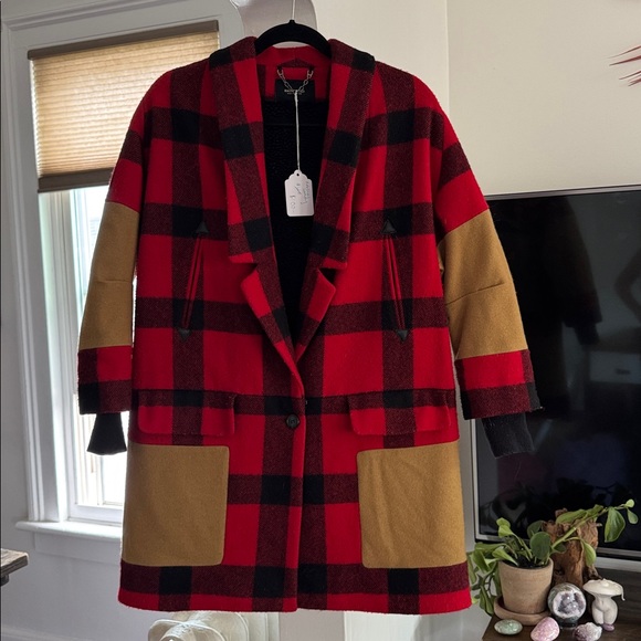 Rachel Comey Red and Black Plaid Coat - Picture 1 of 7